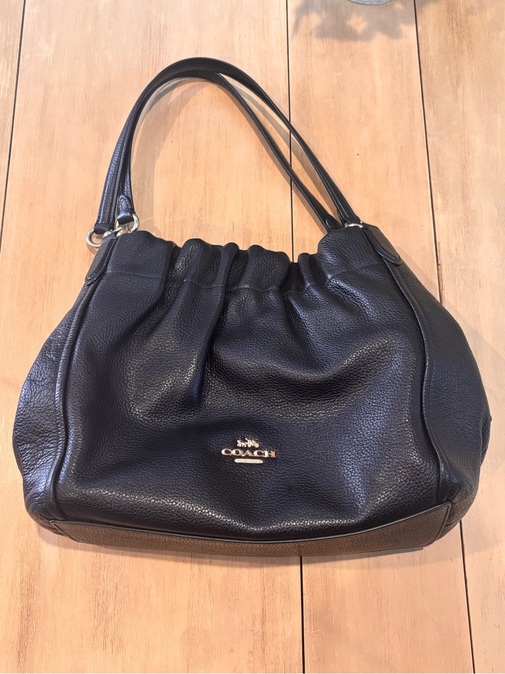 Coach Black Pebbled Leather Maya Shoulder Bag with Gold hardware